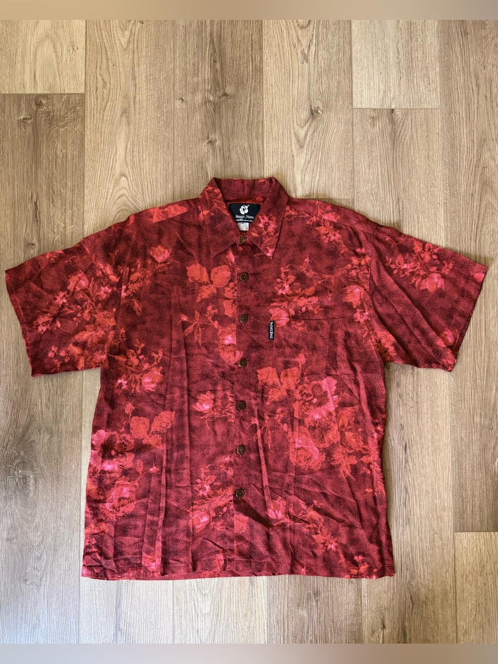 Vintage Mango Moon Red Floral Short-Sleeve Button-Down Shirt Size S/M